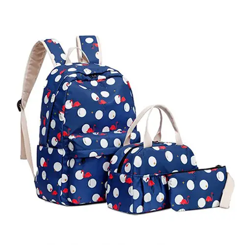 3-Piece Water-Resistant Student Backpack Set with Playful Polka Dot Design